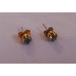 Gold Tone Stud Earrings With Blue Topaz Gemstones